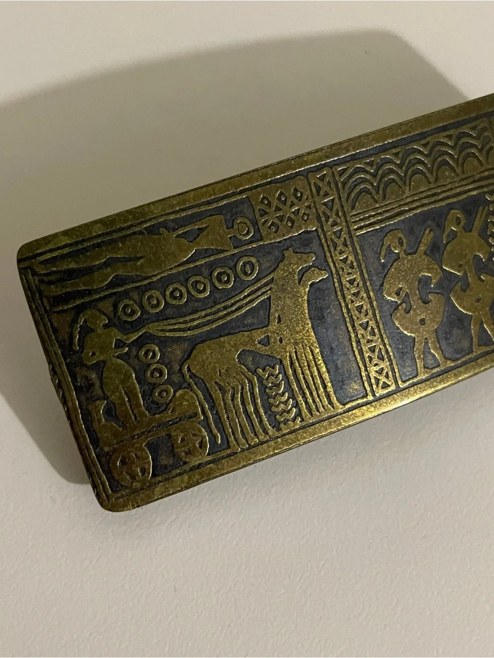 Brass hair barrette with Ancient Motif - Gold & Black